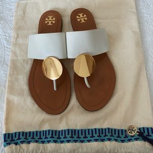 Tory Burch white and gold sandals